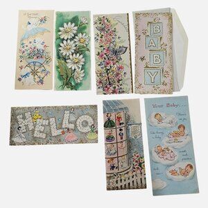 50s Greeting Cards Congratulations baby get well theme set/7 vtg pastel ephemera